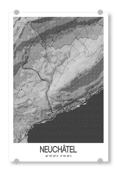 Acrylglasbild "Neuchâtel Bleistift Map" artboxONE - Städte / Weitere,Kartografie