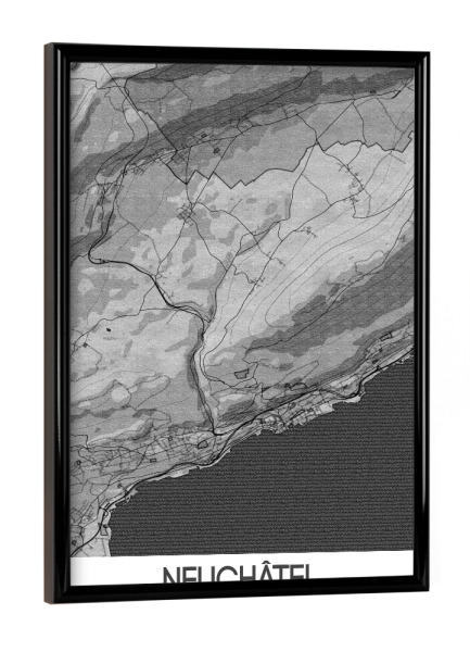 Poster mit schwarzem Rahmen "Neuchâtel Bleistift Map" artboxONE - Städte / Weitere,Kartografie