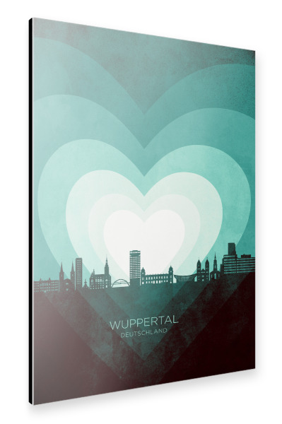 Alu-Dibond "Wuppertal Skyline Heart Teal" 75x50 cm artboxONE