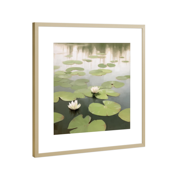 Poster mit Rahmen Gold "Seerosen im Teich" artboxONE - Natur,Floral,Abstrakt