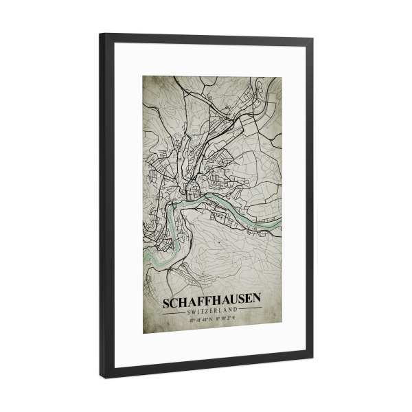 Poster mit Rahmen Schwarz (Metallic) "Schaffhausen Vintage CityMap" artboxONE - Städte / Weitere,Kartografie
