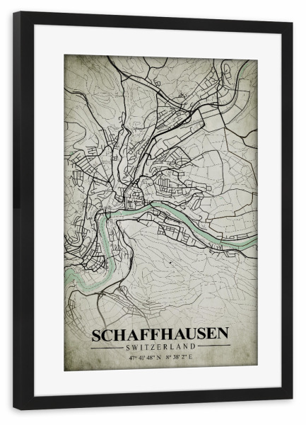Poster mit Rahmen schwarz "Schaffhausen Vintage CityMap" artboxONE - Städte / Weitere,Kartografie