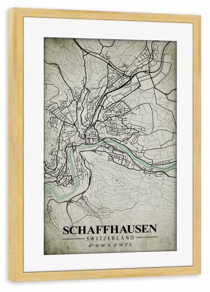 Poster mit Rahmen kiefer "Schaffhausen Vintage CityMap" artboxONE - Städte / Weitere,Kartografie