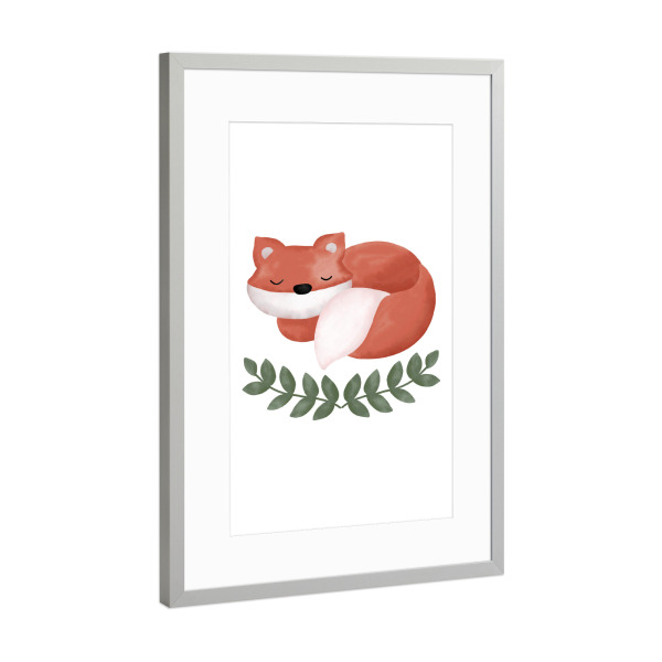 Poster mit Rahmen Silber "Kleiner schlafender Fuchs" artboxONE - Natur,Für Kinder,Tiere