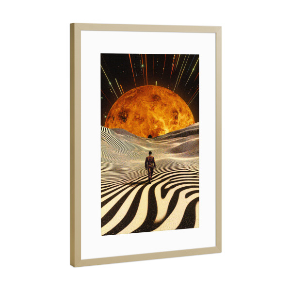 Poster mit Rahmen Gold "Abenteuer in neuen Dimensionen" artboxONE - Reise,Abstrakt,Geometrie,Galaxy