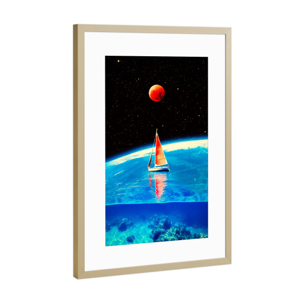 Poster mit Rahmen Gold "Red Sail to the Cosmic Horizon" artboxONE - Natur,Reise,Galaxy