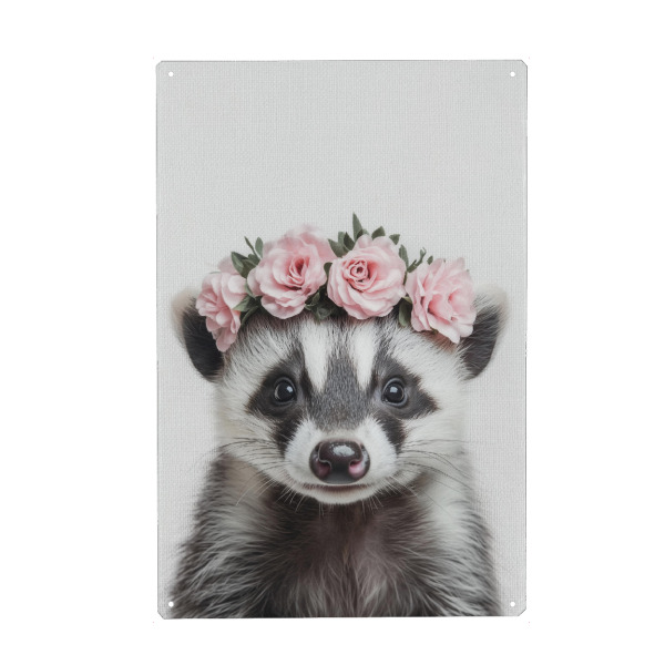 Metall Poster "Lili Süßes Waschbär Mädchen" artboxONE - Floral,Für Kinder,Tiere