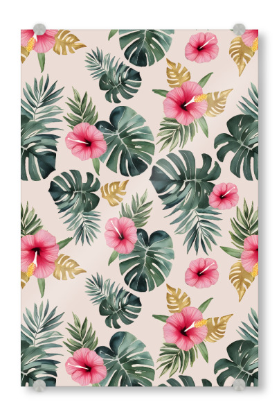 Acrylglasbild "Monstera und Hibiskusmuster" artboxONE - Floral