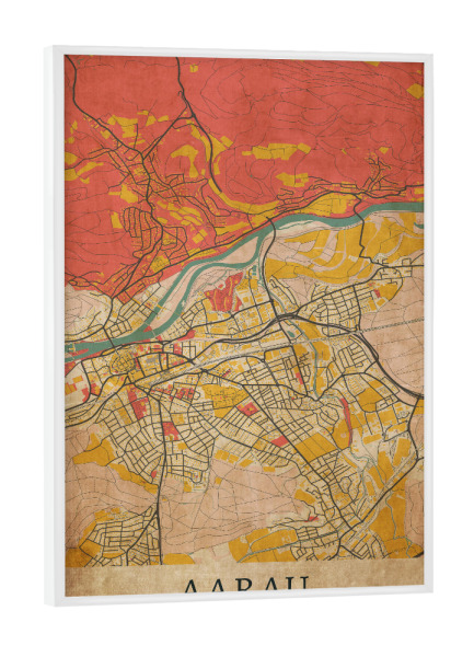 Poster mit weißem Rahmen "Retro City Aarau" artboxONE - Städte / Weitere,Kartografie