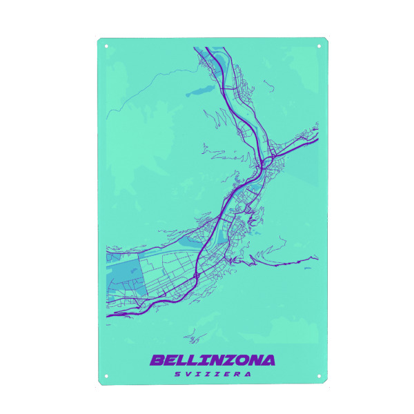 Holzbild "Bellinzona City Karte" artboxONE - Städte / Weitere,Kartografie