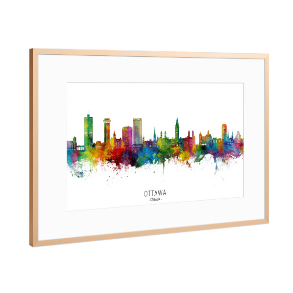 Poster mit Rahmen Kupfer "Ottawa Canada Skyline II Txt" artboxONE - Städte - Ottawa,Kanada,Skyline,Stadtbild,Stadtbild,Aquarell,Malerei