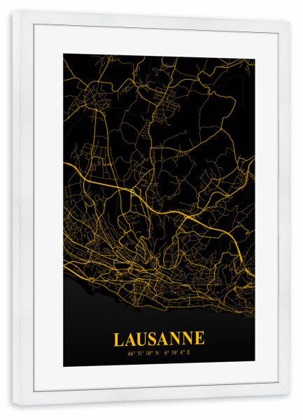 Poster mit Rahmen weiß "Lausanne Stadt Map" artboxONE - Städte / Weitere,Kartografie