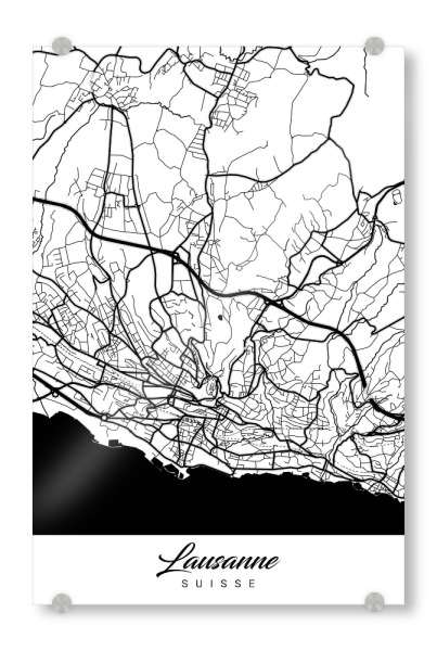Acrylglasbild "Lausanne City Map" artboxONE - Schwarzweiß,Städte / Weitere,Kartografie