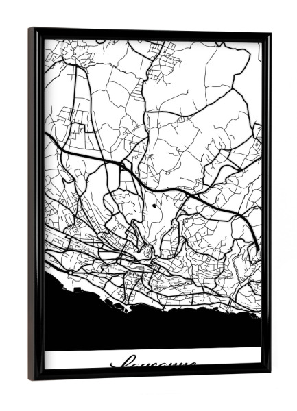 Poster mit schwarzem Rahmen "Lausanne City Map" artboxONE - Schwarzweiß,Städte / Weitere,Kartografie