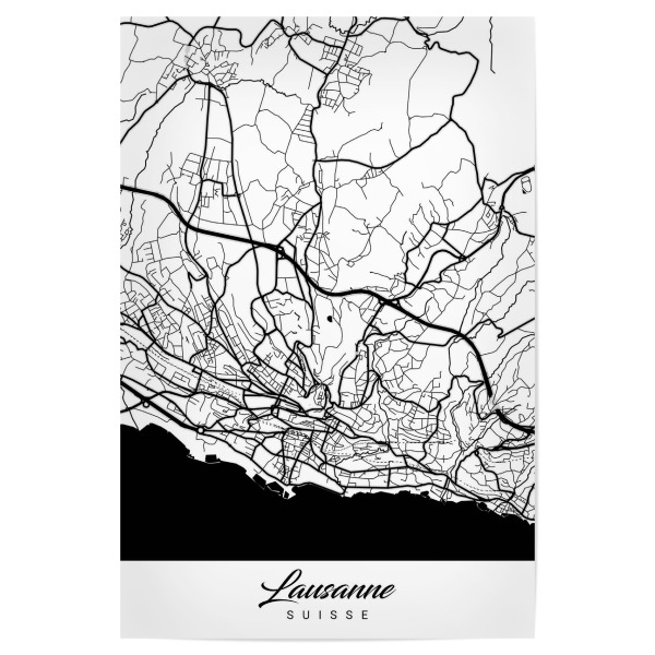 Poster "Lausanne City Map" artboxONE - Schwarzweiß,Städte / Weitere,Kartografie