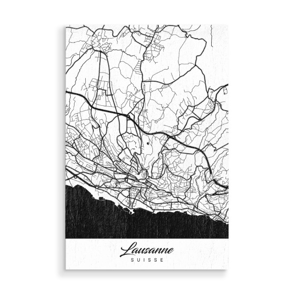Holzbild "Lausanne City Map" artboxONE - Schwarzweiß,Städte / Weitere,Kartografie