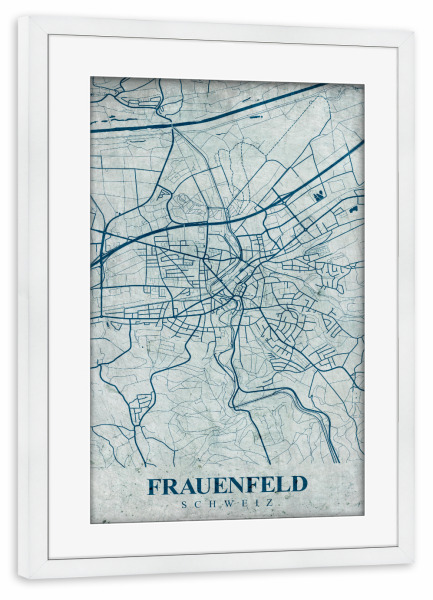 Poster mit Rahmen weiß "Frauenfeld Vintage" artboxONE - Städte / Weitere,Kartografie
