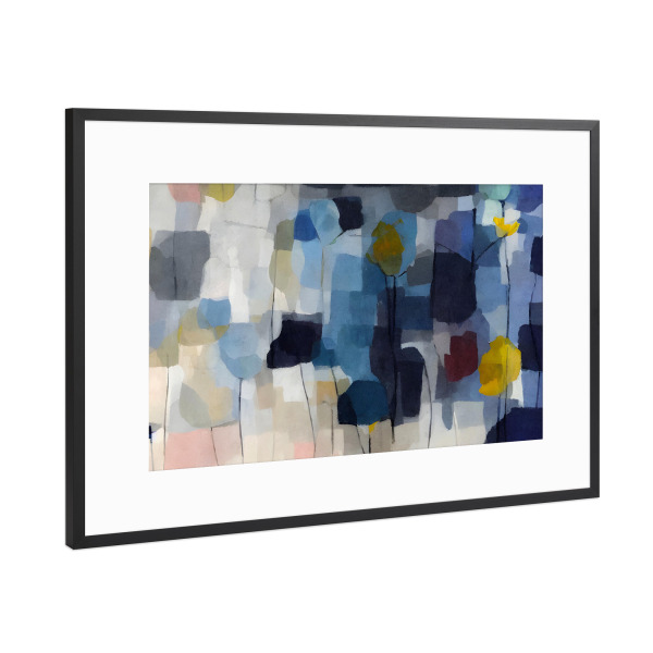 Poster mit Rahmen Schwarz (Metallic) "Ich sehe Blumen. Blaue Tulpen" artboxONE - Natur,Floral,Geometrie - Blumen,Abstrakt,Bunt,Geometrie,Formen