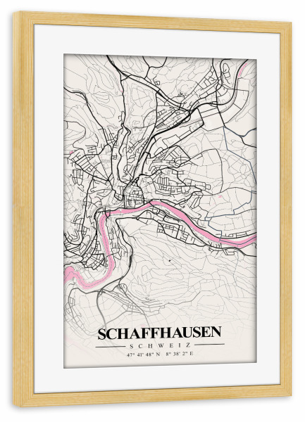 Poster mit Rahmen kiefer "Schaffhausen Karten Map" artboxONE - Städte / Weitere,Kartografie