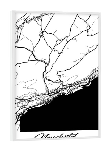 Poster mit weißem Rahmen "Neuchâtel City Map" artboxONE - Schwarzweiß,Städte / Weitere,Kartografie