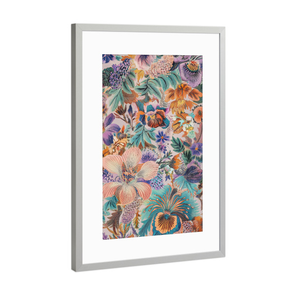 Poster mit Rahmen Silber "Blumen Muster Vintage-Chic" artboxONE - Natur,Floral,Abstrakt