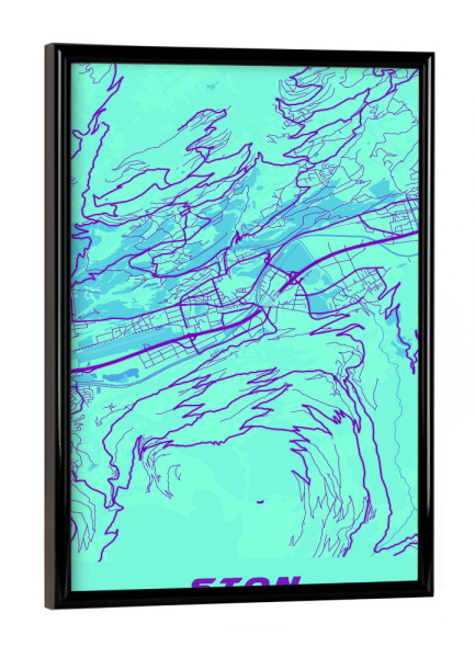 Poster mit schwarzem Rahmen "Sitten Stadt Map" artboxONE - Städte / Weitere,Kartografie