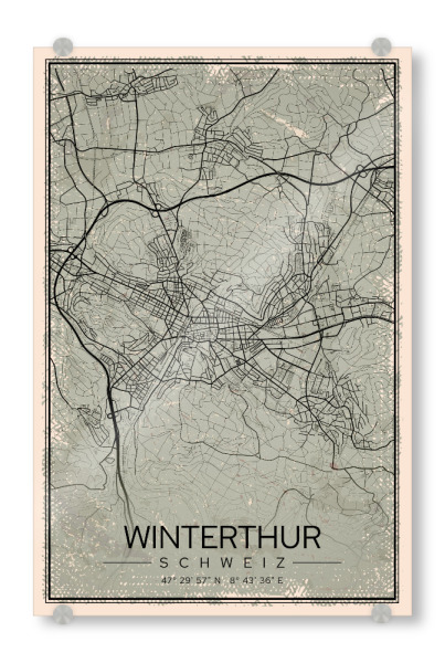 Acrylglasbild "Winterthur Retro Map" artboxONE - Städte / Weitere,Kartografie