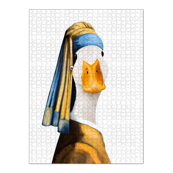 Puzzle Ravensburger "Ente mit Perlenohrring" artboxONE - Natur,Tiere,Fashion,Für Mama,Lustig
