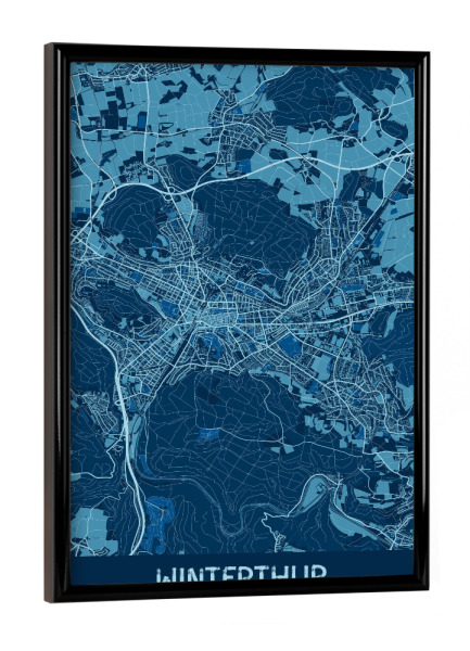 Poster mit schwarzem Rahmen "City Winterthur Map" artboxONE - Städte / Weitere,Kartografie