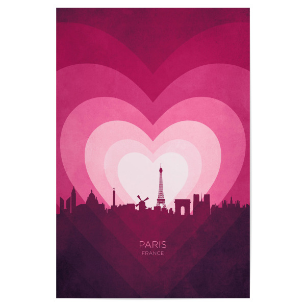 Poster "Paris France Skyline Hearts Pink" artboxONE - Städte - Paris,Frankreich,Herz,Liebe,Romantisch,Valentinstag,Skyline,Stadtbild,Stadtbild