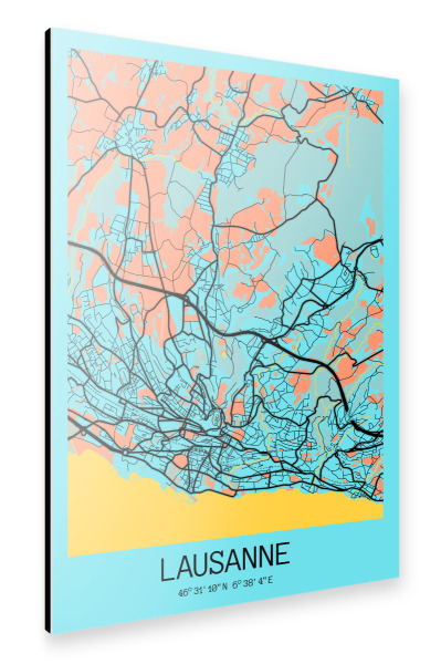 Alu-Dibond "Lausanne Stadt Karte" 75x50 cm artboxONE