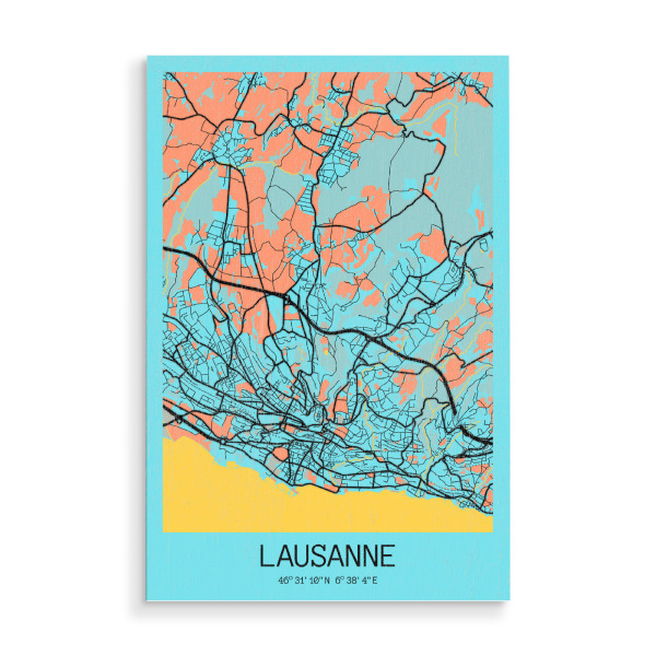 Holzbild "Lausanne Stadt Karte" artboxONE - Städte / Weitere,Kartografie