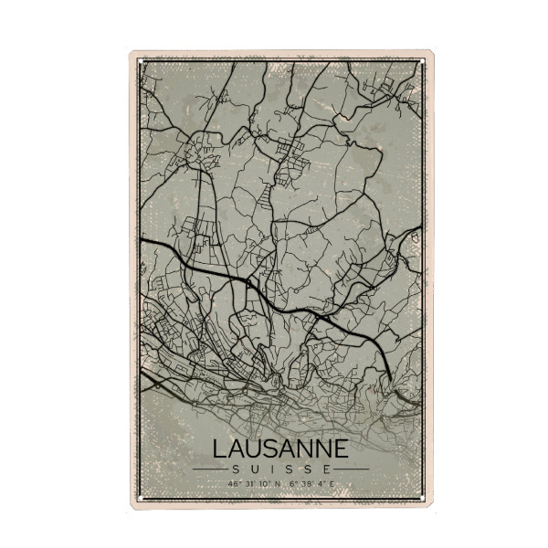 Holzbild "Lausanne Vintage Stadt Map" artboxONE - Städte / Weitere,Kartografie