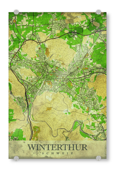 Acrylglasbild "Winterthur Vintage City Map" artboxONE - Städte / Weitere,Kartografie