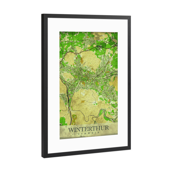 Poster mit Rahmen Schwarz (Metallic) "Winterthur Vintage City Map" artboxONE - Städte / Weitere,Kartografie