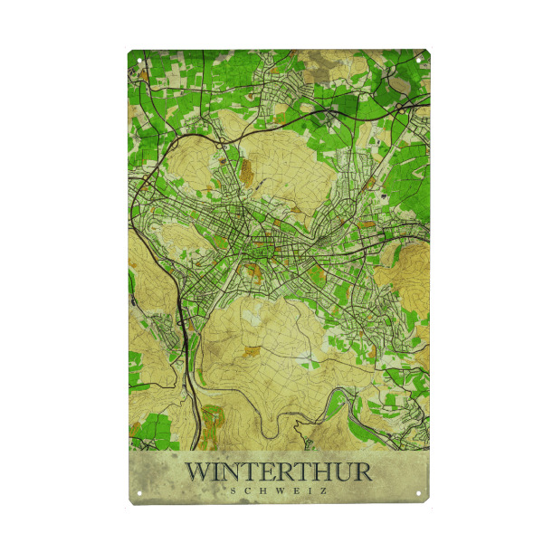 Holzbild "Winterthur Vintage City Map" artboxONE - Städte / Weitere,Kartografie