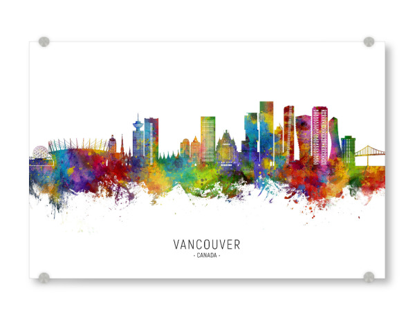 Acrylglasbild "Vancouver Canada Skyline II Txt" artboxONE - Städte - Vancouver,Kanada,Skyline,Stadtbild,Stattbild,Aquarell,Malerei
