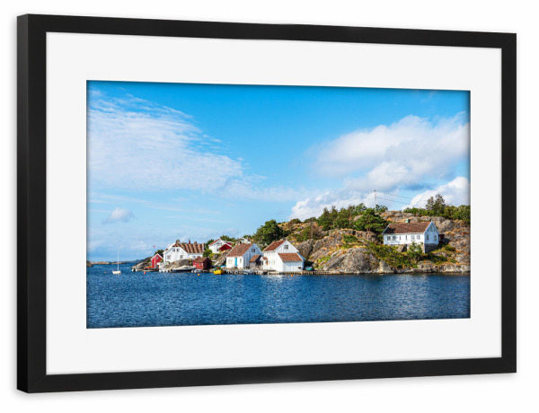 Poster mit Rahmen schwarz "Häuser in Brekkestø" artboxONE - Natur,Reise,Architektur,Reise / Strand und Meer,Reise / Länder