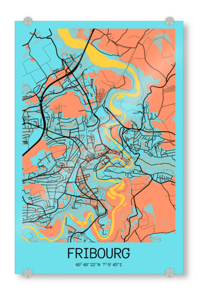 Acrylglasbild "Fribourg Stadt Karte" artboxONE - Städte / Weitere,Kartografie