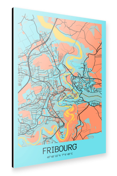 Alu-Dibond "Fribourg Stadt Karte" 75x50 cm artboxONE