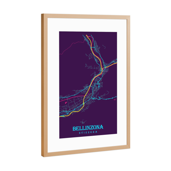 Poster mit Rahmen Kupfer "Stadt Map Bellinzona" artboxONE - Städte / Weitere,Kartografie