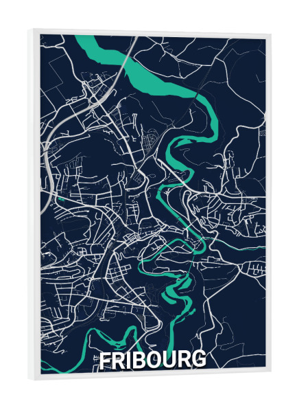 Poster mit weißem Rahmen "Fribourg Map" artboxONE - Städte / Weitere,Kartografie