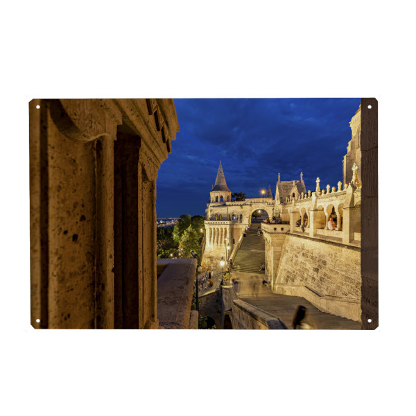 Holzbild "Fischerbastei zur blauen Stunde" artboxONE - Architektur - Budapest,Ungarn,Burgpalast,Fischerbastei,Burgviertel,Altstadt