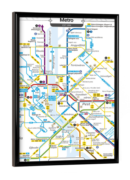 Poster mit schwarzem Rahmen "U -Bahn - Budapest" artboxONE - Städte,Städte / Budapest,Kartografie