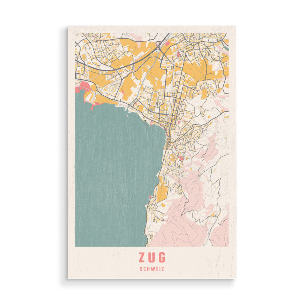 Holzbild "Zug Stadt Karte" artboxONE - Städte / Weitere,Kartografie