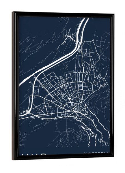 Poster mit schwarzem Rahmen "Chur City Plan" artboxONE - Städte / Weitere,Kartografie