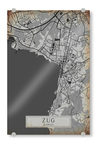 Acrylglasbild "Retro City Zug" artboxONE - Städte / Weitere,Kartografie