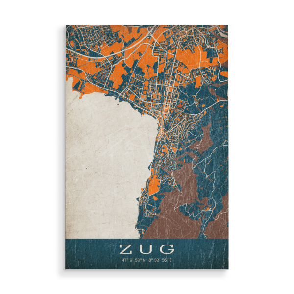 Holzbild "Zug Vintage Map" artboxONE - Städte / Weitere,Kartografie