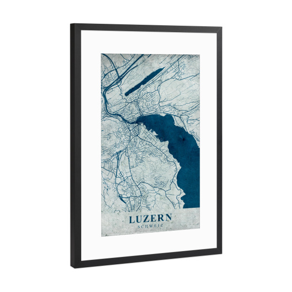 Poster mit Rahmen Schwarz (Metallic) "Vintage City Luzern" artboxONE - Städte / Weitere,Kartografie