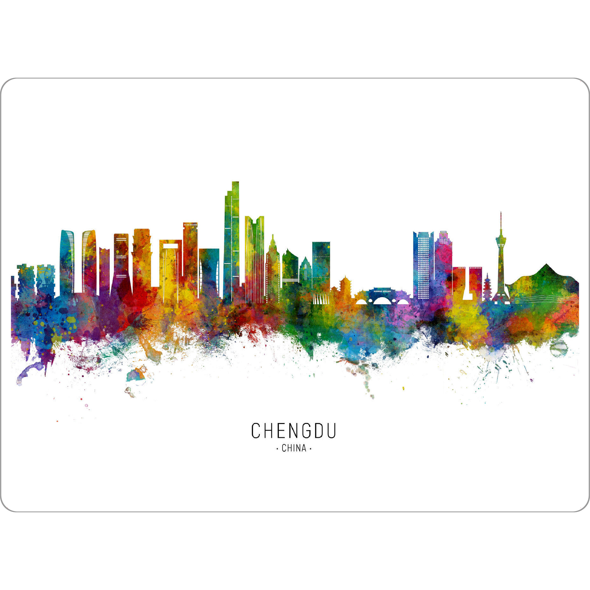 Tischset "Chengdu China Skyline txt" artboxONE - Städte - Chengdu,China,Skyline,Stadtbild,Aquarell,Malerei - Bild chengdu
